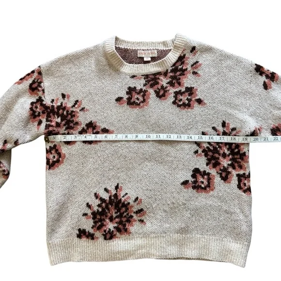 Knox Rose Floral Knit Crewneck Sweater Oatmeal Cream Size XS - Picture 6 of 9